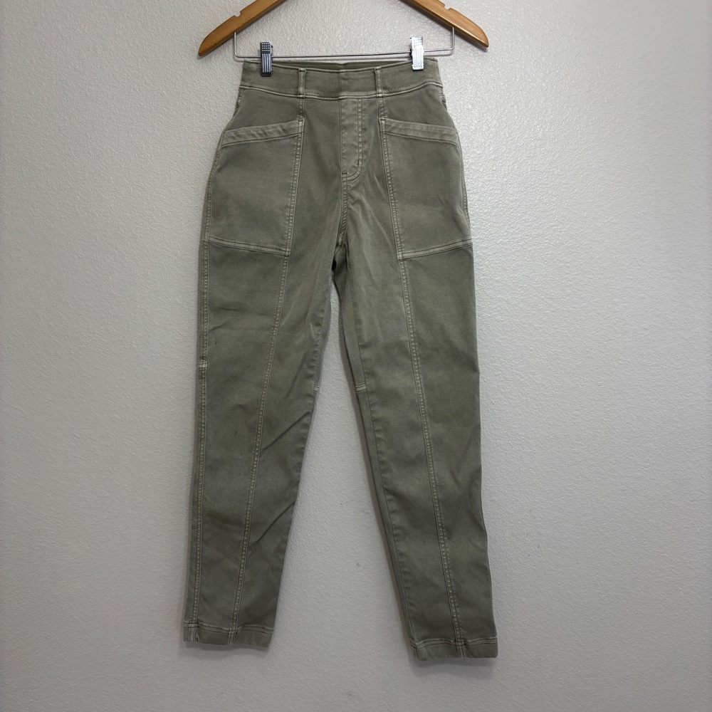 Spanx Pants Women Size XS Olive Green Stretch Twill Straight Leg